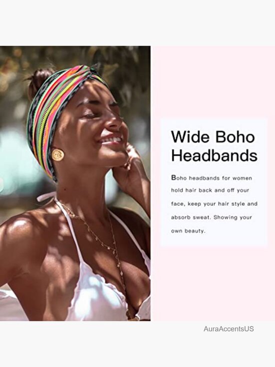 Wide Boho Turban Headbands 6 Pack - Large Knotted Hair Wraps - Non Slip Stretchy main image 5